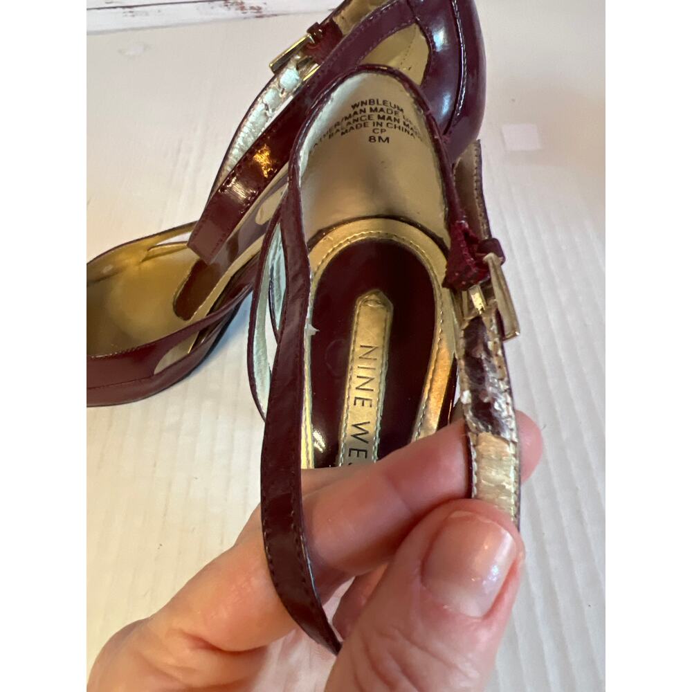 Nine West Vintage Y2K Folowe d'Orsay Burgundy Ankle Strap Heels size 8 - Picture 8 of 14